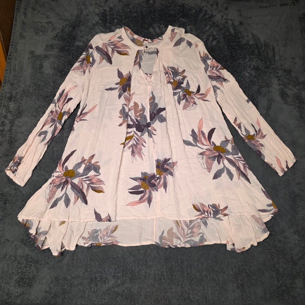 Free People Tree Swing Tunic Dress Womens M Cream Floral Boho swing keyhole